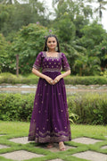 Joban Fashion Purple Georgette Sequence Embroidery Work Gown | Grocsy