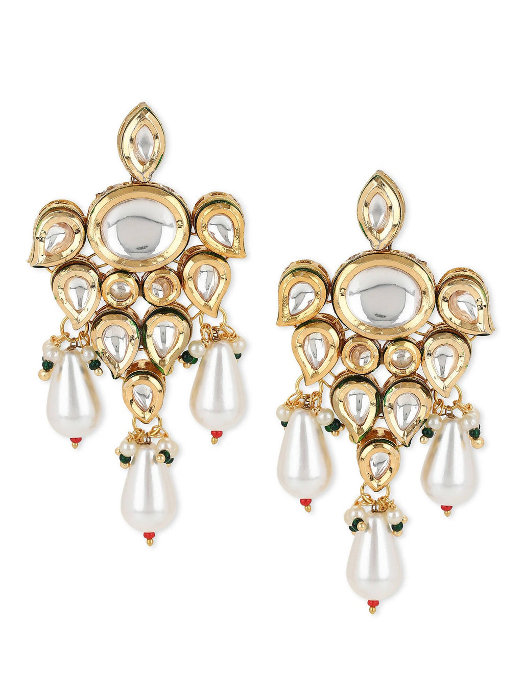 Gold-Toned White Contemporary Gold-Polished Drop Earrings - Ruby Raang | Grocsy