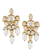 Gold-Toned White Contemporary Gold-Polished Drop Earrings - Ruby Raang | Grocsy
