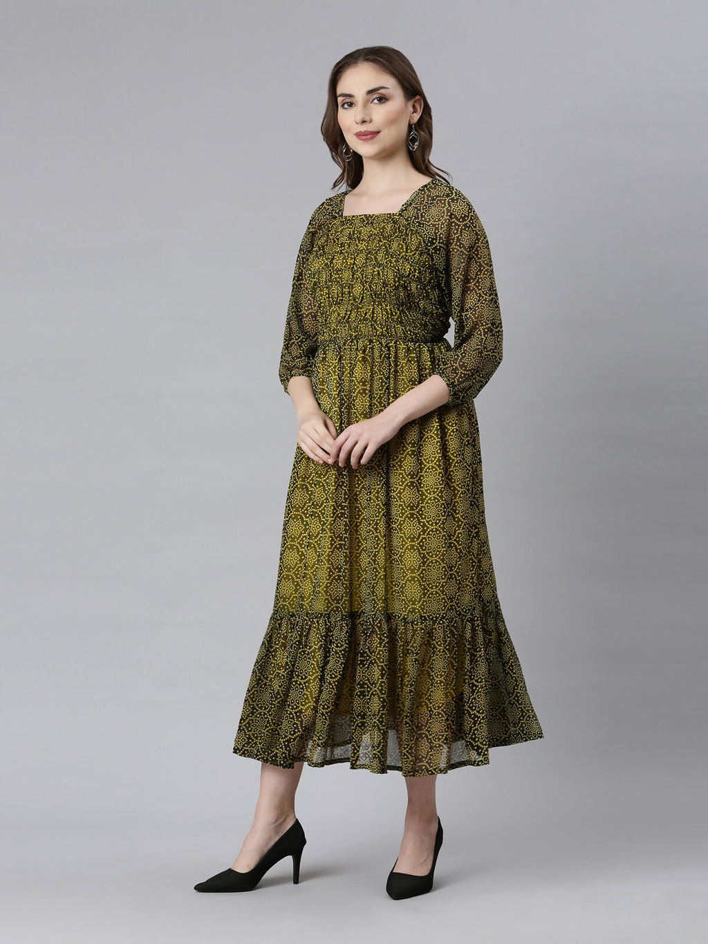 Souchii Black Bandhani Printed Ethnic Fit & Flare Dress | Grocsy