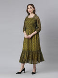 Souchii Black Bandhani Printed Ethnic Fit & Flare Dress | Grocsy