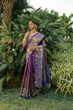 Jyoti Fashion Women's Purple Kanjivaram Silk Zari Woven Saree with Blouse | Grocsy