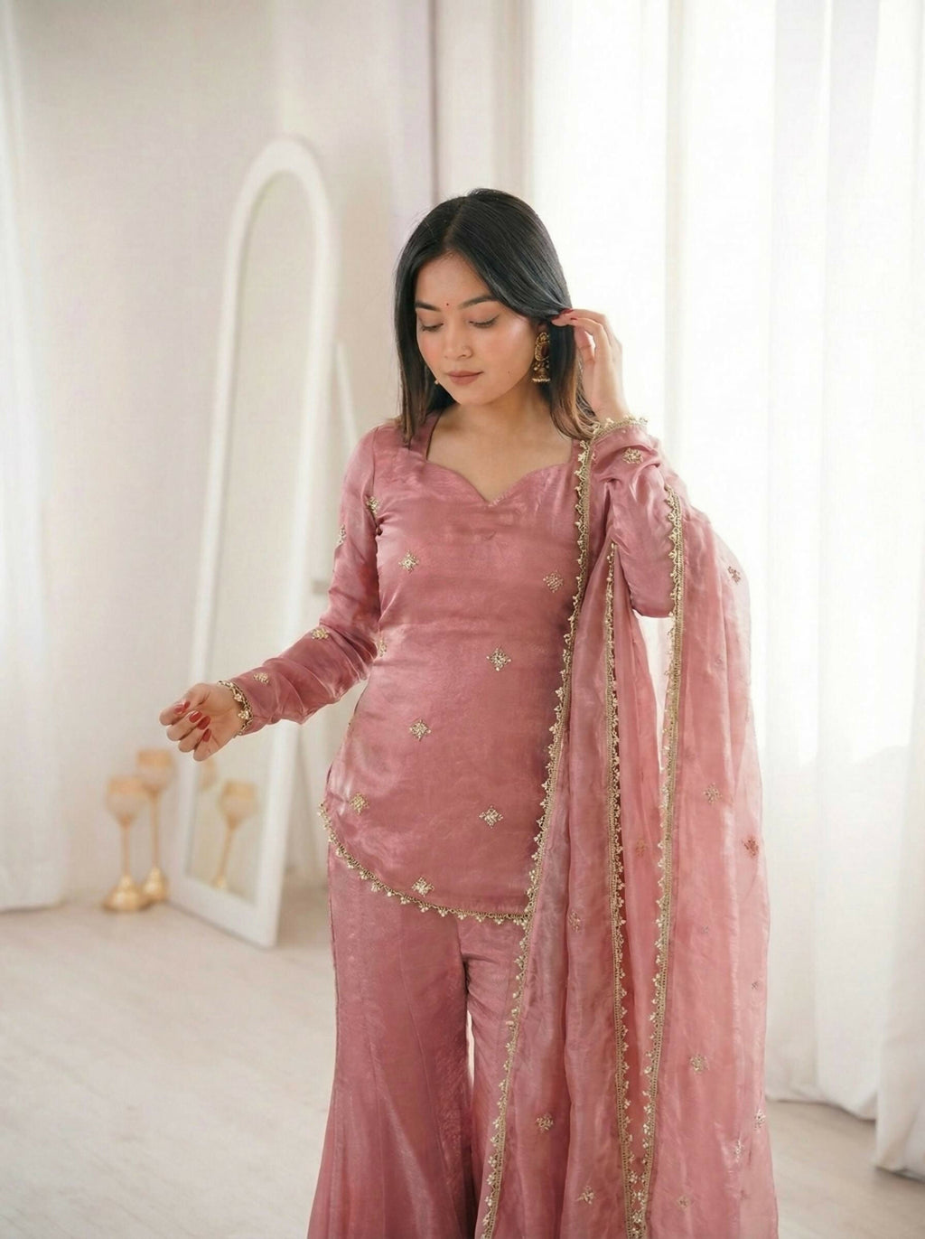 Teeya Creation Peach Fendy Silk Trending Party Wear Salwar Suit | Grocsy