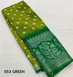 Green Jute Silk Printed Saree with Unstitched Blouse - Hiral Fashion | Grocsy