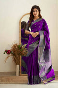 DEIANA'S Beautiful Designer Golden zari Soft Lichi Silk Saree - Purple | Grocsy
