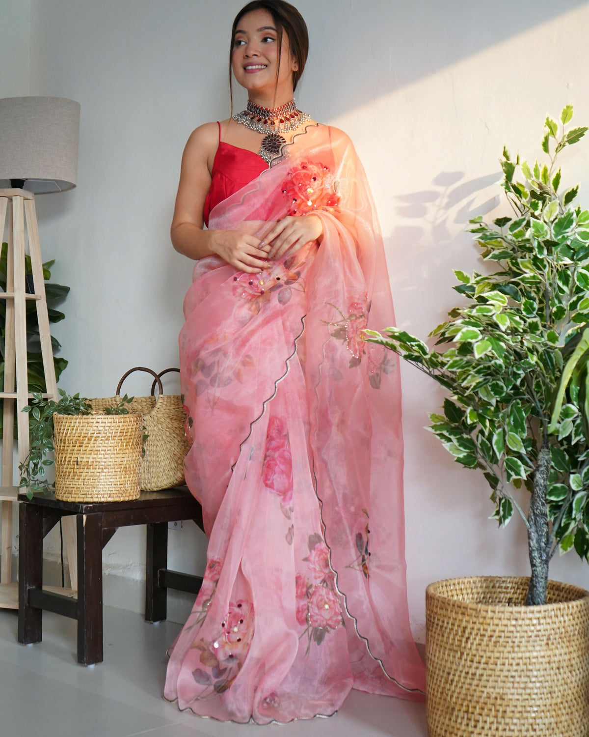 Vamsee Ramya Onion Organza Saree | Grocsy