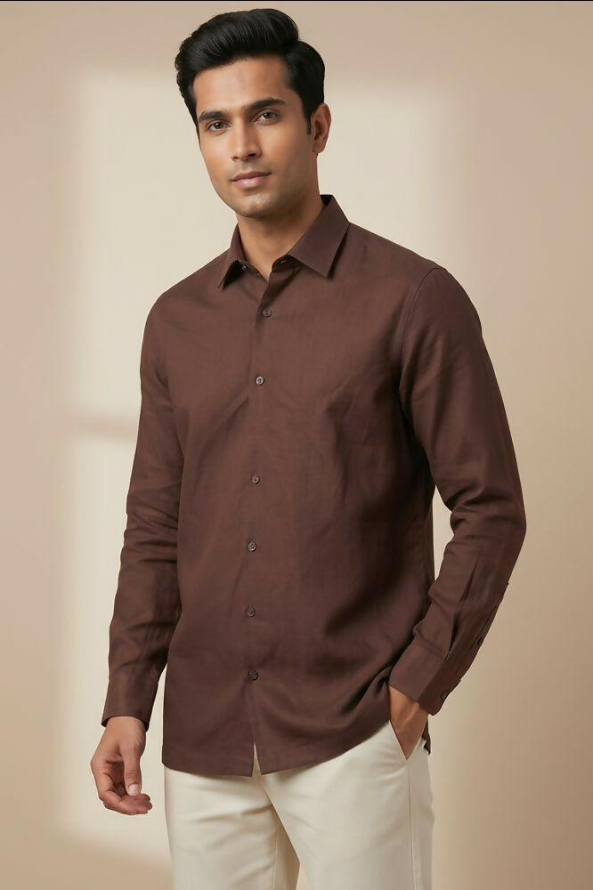 Earthline— Brown Cotton Shirt by Hilo Design | Grocsy