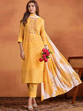 Sangria Ethnic Motifs Embroidered Thread Work Chanderi Silk Kurta with Trousers & Dupatta | Grocsy