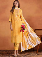 Sangria Ethnic Motifs Embroidered Thread Work Chanderi Silk Kurta with Trousers & Dupatta | Grocsy