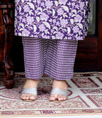 Miravan Women's Floral Block Printed Purple Angrakha Kurta With Floral Palazzo | Grocsy