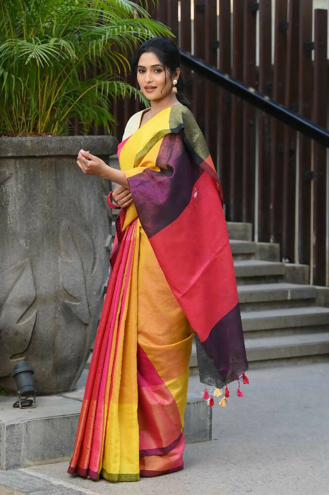 Beatitude Multicolor Tissue Silk Saree | Grocsy