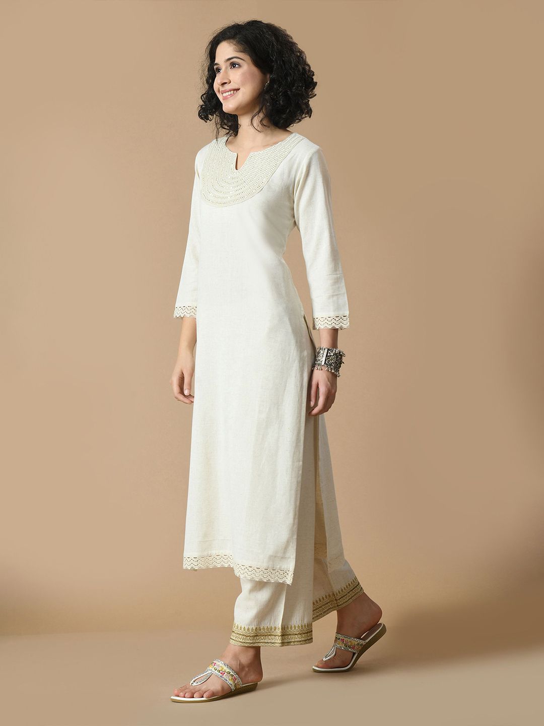 Sangria Sequined Pure Cotton A-Line Kurta | Grocsy
