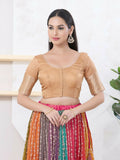 Joban Fashion Gold Brocade Elbow Sleeveless Front Open Blouse | Grocsy