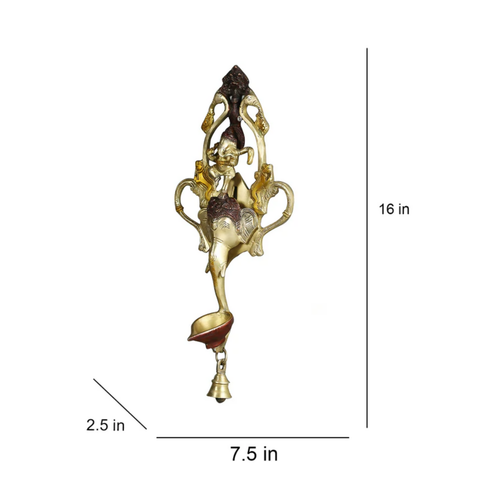 CraftVatika Ganesha Design Spiritual Brass Bell Oil Diya Lamp | Grocsy