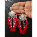 MS Fashion India Half Moon Maroon Silk Threads With Pearl Chain Chandbali Earrings | Grocsy