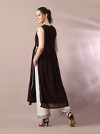 Myshka Women's Coffee Brown Solid Georgette Anarkali Party Kurta Set With Dupatta | Grocsy