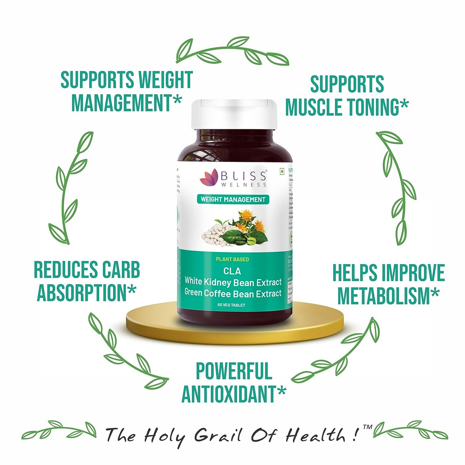 Bliss Welness CLA White Kidney Bean Extract Green Coffee Bean Extract Tablets | Grocsy