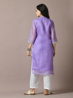 Myshka Women's Lavender Printed Cotton Blend Straight Party Kurta Set | Grocsy