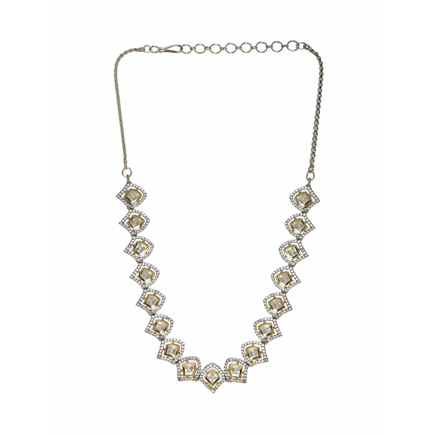 Silver Kundan and American Diamond Neckpiece (Silver) - Ruby Raang | Grocsy