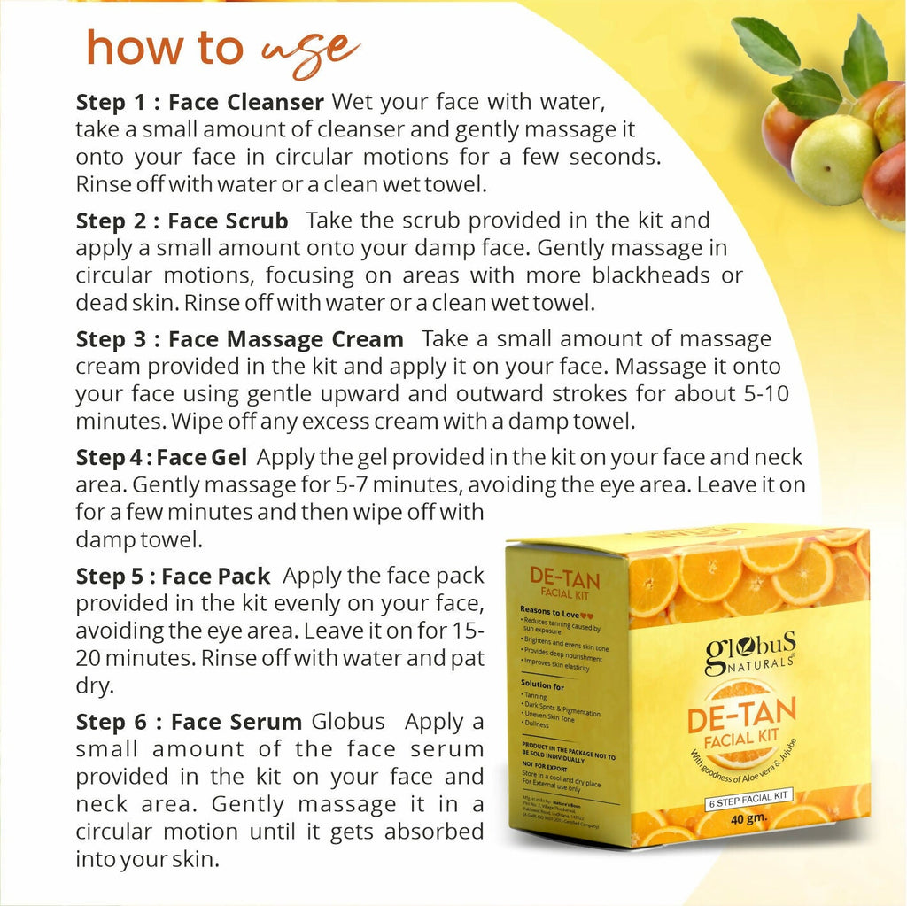 Globus Naturals De-Tan 6 Step Facial Kit | Grocsy