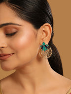 Nuyug 22K Gold Plated Turquoise Enamel Studded Indo-Western Floral Jali Statement Stud Earrings | Grocsy