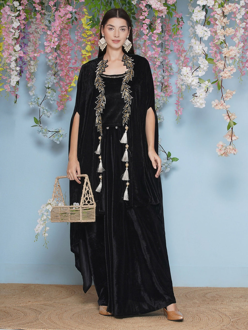 Joban Fashion Black Hand Embellished Cape with Inner and Skirt | Grocsy