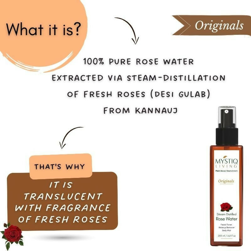 Mystiq Living Rose Water Pure & Natural Spray Face Toner, Gulab Jal For Skin & Hair | Grocsy