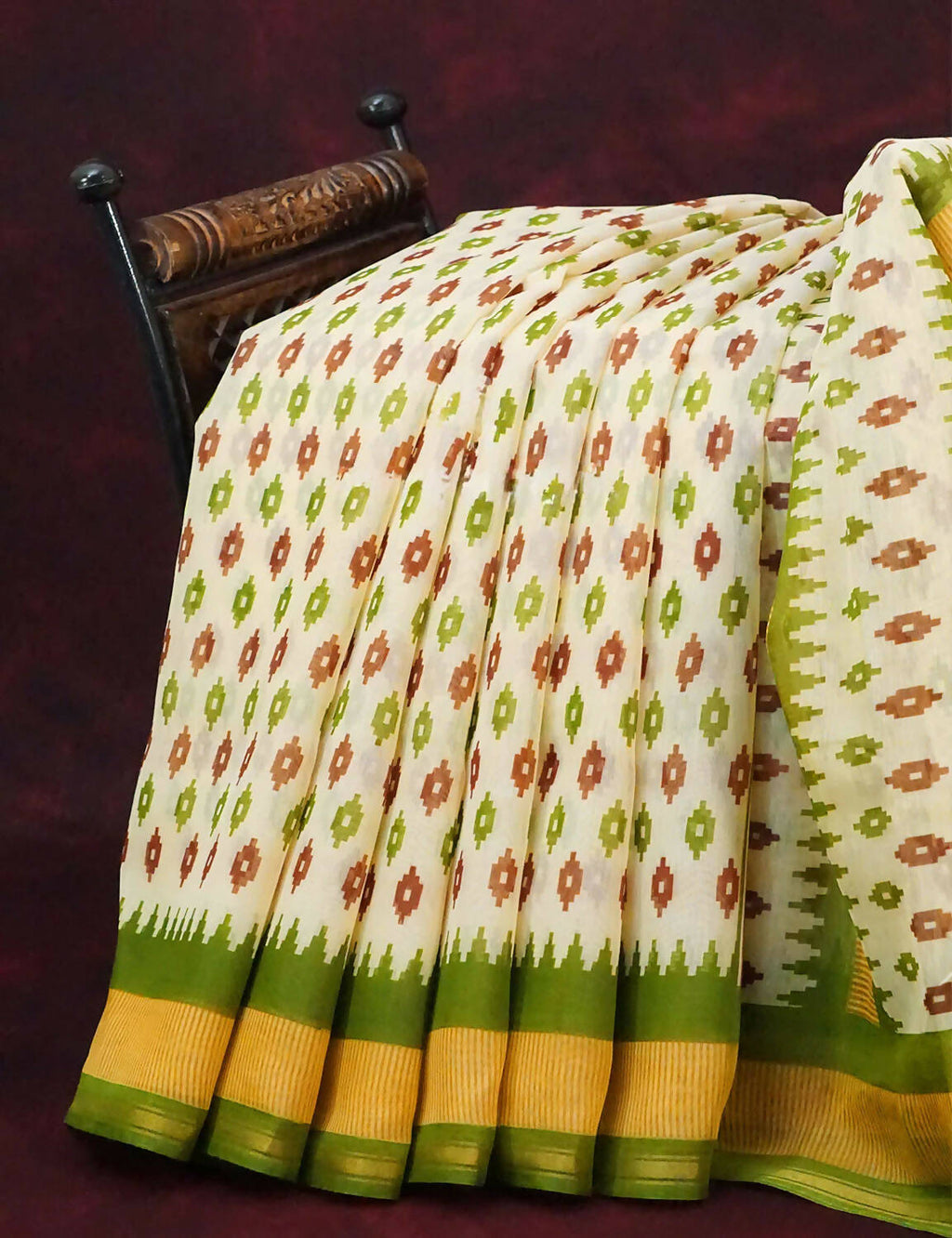 Combo of White and Green Patan Patola Semi Chanderi Saree By Gayathri Reddy Designer Studio | Grocsy