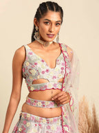 House of Panchhi Grey Organza Sequins and Zarkan embroidery Lehenga choli & Dupatta | Grocsy
