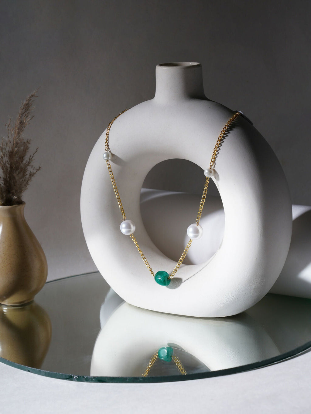 Layered Pearl and Emerald Neckpiece (gold) - Ruby Raang | Grocsy