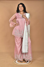 Morchari Women And Hand Embroidery Palazzo Set-Peach | Grocsy
