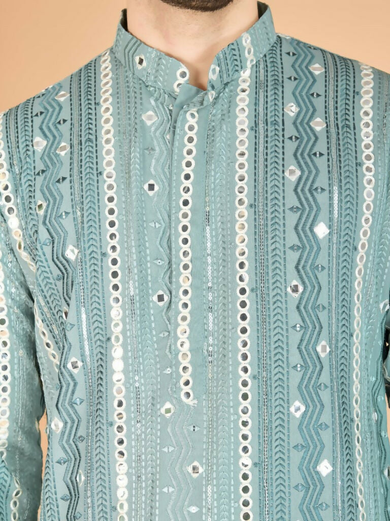 Vastranavya Pista Exclusive Festival Wear Pure Viscose Rayon Sequence & Foil Mirror Heavy Embroidered Work Kurta | Grocsy