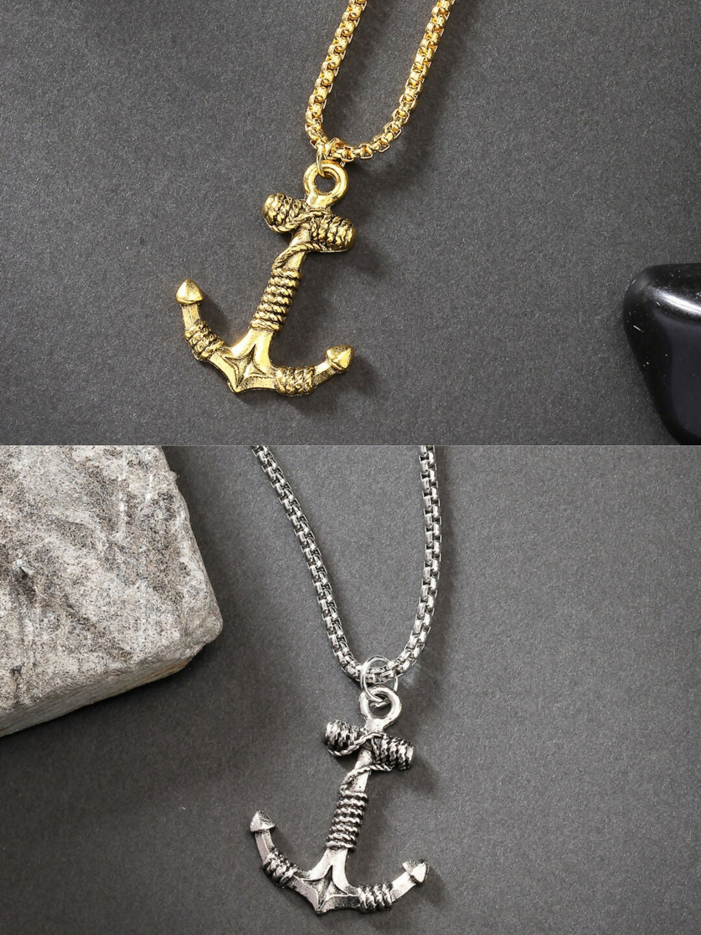 NVR Men Set of 2 Silver & Gold Stainless Steel Pendant with Chain | Grocsy