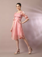 Myshka Women's Pink Solid Square Neck Fit and Flare Party Dress | Grocsy