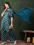 Sangria Embroidered Kurta & Palazzo With Dupatta | Grocsy