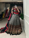 Vastranavya Kashmiri Print With Foil Print Lehenga with Unstitched Printed Blouse - Grey | Grocsy