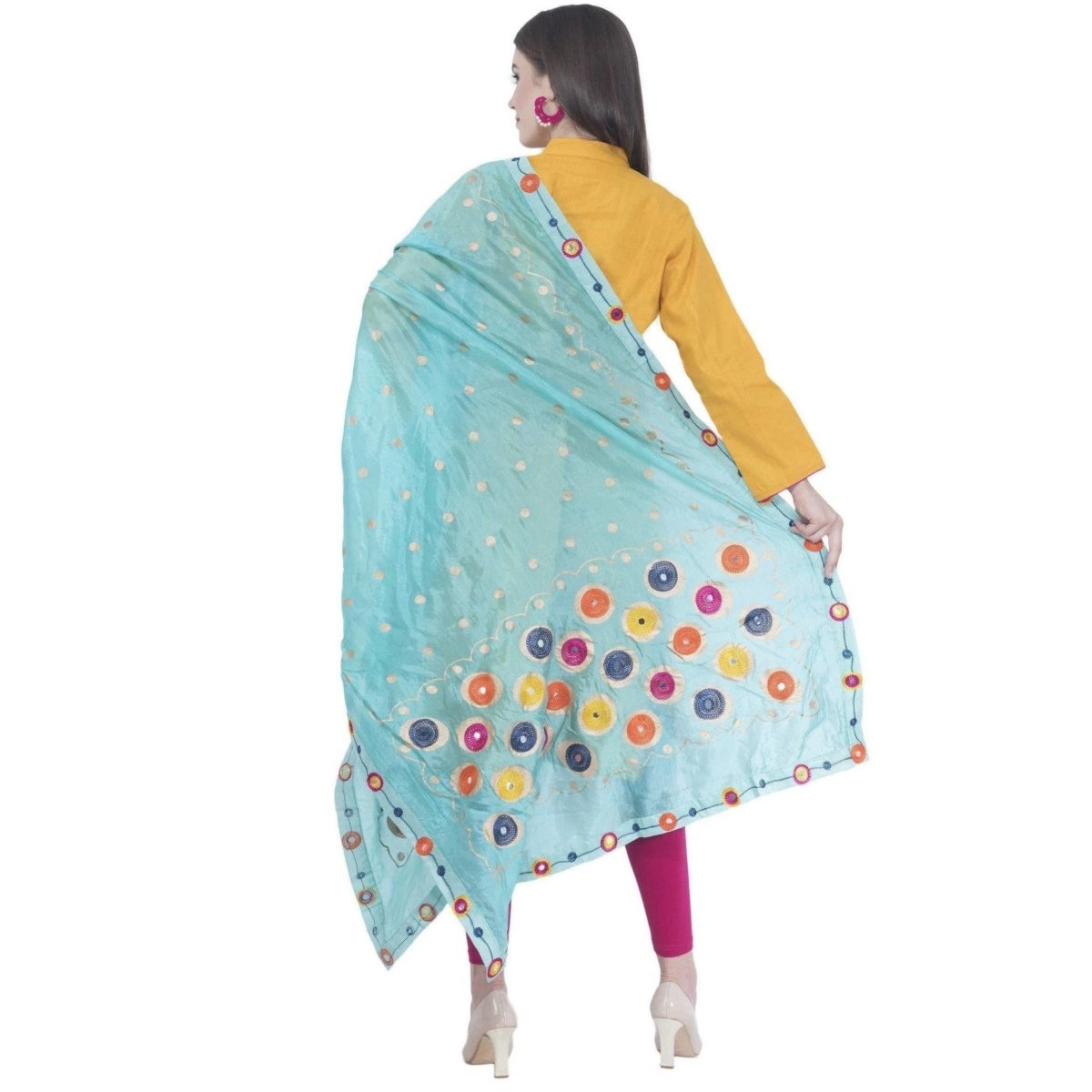 A R Silk Light Firozi Color Silk Multi Rasgulla Dupattas and Chunnis | Grocsy