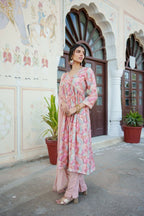 Vaasva Women Peach Muslin Embroidered Kurta, Pant & Dupatta Set | Grocsy