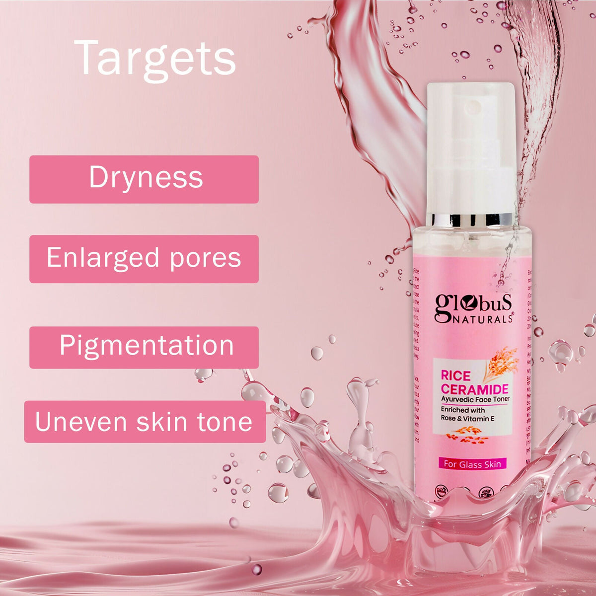 Globus Naturals Rice Ceramide Ayurvedic Face Toner, For Korean Glass Skin | Grocsy
