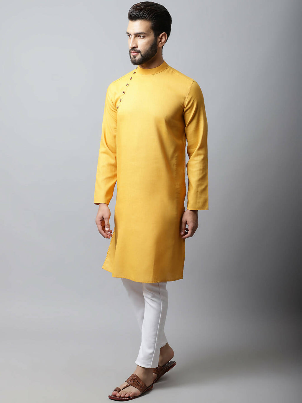 Even Apparels Yellow Color Pure Cotton Men's Kurta With Side Placket (SLD1130) | Grocsy