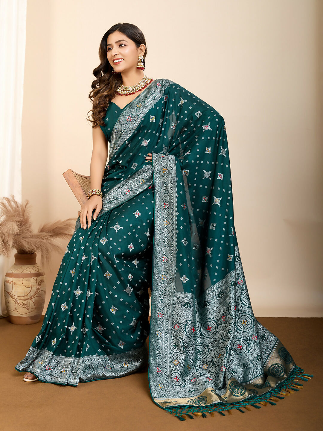 Rama Soft Silk Woven Meenakari Designer Saree - Vedanti | Grocsy