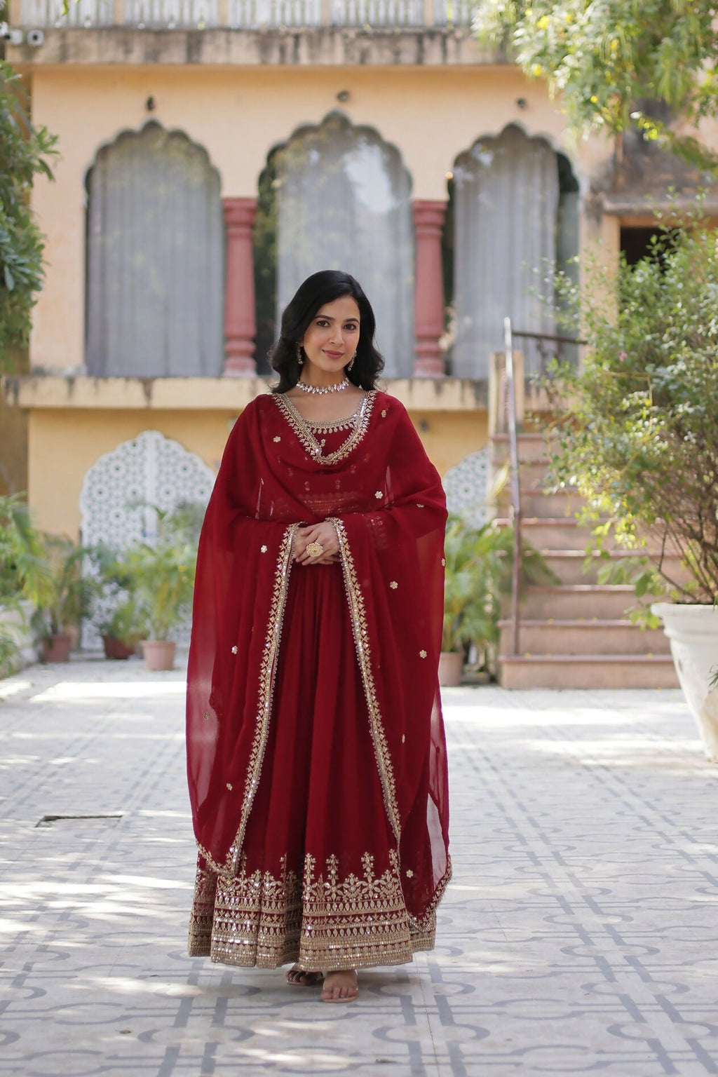 Joban Fashion Maroon Georgette Sequence Embroidery Work Kurta Set | Grocsy