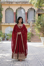 Joban Fashion Maroon Georgette Sequence Embroidery Work Kurta Set | Grocsy