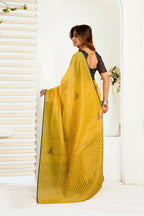 Vastranavya Mustard Digital Printed Linen Ready To Wear Designer Saree with Unstitched Blouse | Grocsy