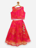 Ahalyaa Pink Organza Digital Print Kids Lehenga Choli For Girls | Grocsy