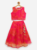Ahalyaa Pink Organza Digital Print Kids Lehenga Choli For Girls | Grocsy