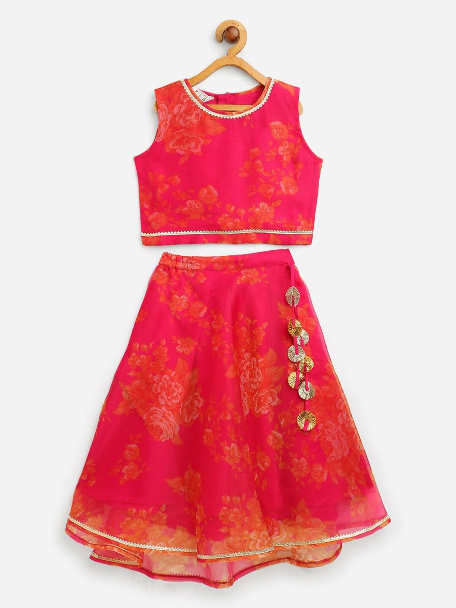 Ahalyaa Pink Organza Digital Print Kids Lehenga Choli For Girls | Grocsy