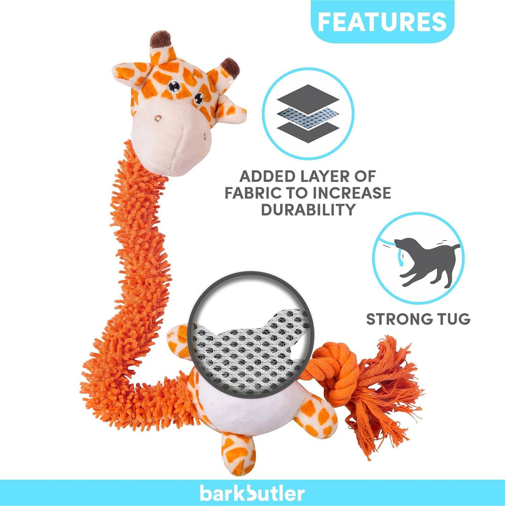BarkButler Garry The Giraffe Soft Squeaky Plush Dog Toy - Orange | Grocsy