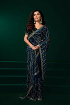 Joban Fashion Navy Blue Net Party Wear Sarees | Grocsy