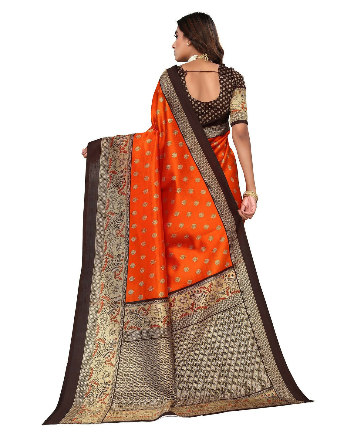 Vamika Orange Printed Art Silk Saree | Grocsy